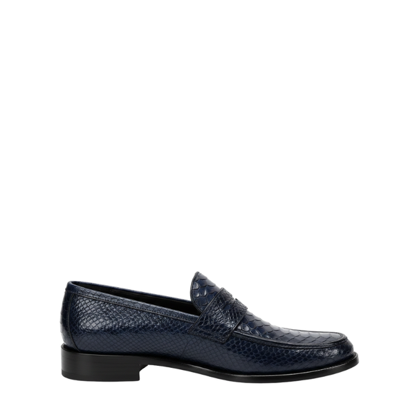Italian Python Textured Luxe Loafers - Navy Blue