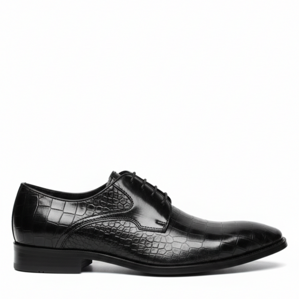 Imperial Rovello Croc Texture Derby Shoes - Black
