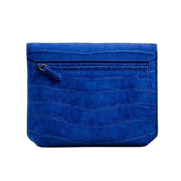 Italian Royal Azure Croc Leather Zipper Clutch