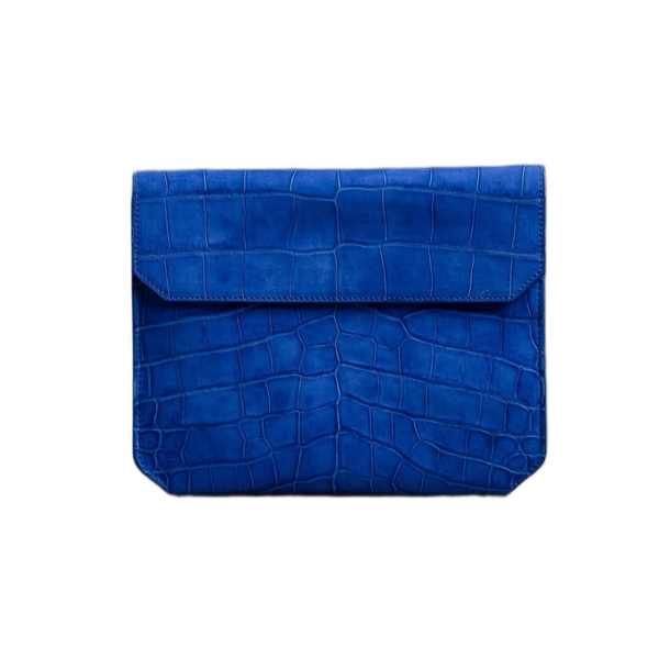 Italian Royal Azure Croc Leather Zipper Clutch