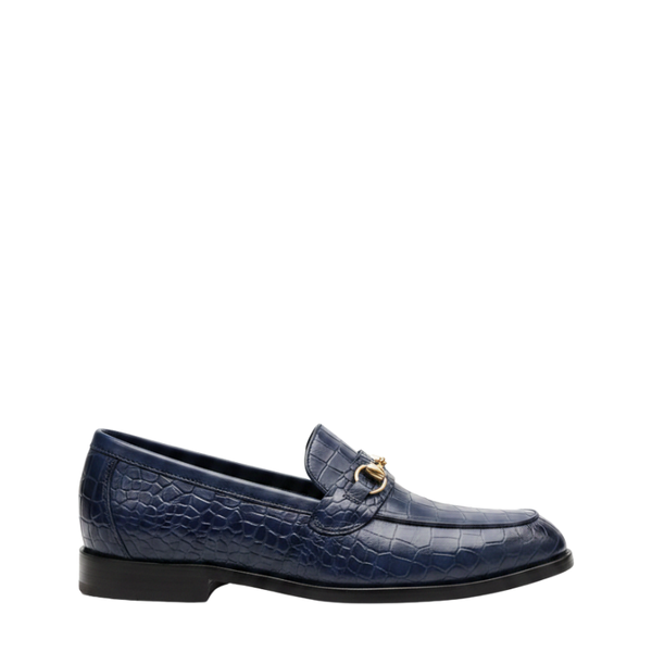 Italian Sophistication Croc Horsebit Leather Loafers - Blue