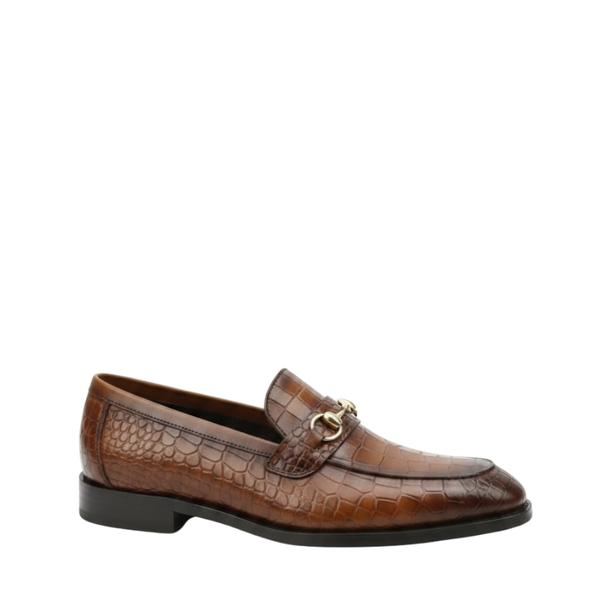 Italian Sophistication Croc Horsebit Leather Loafers - Brown
