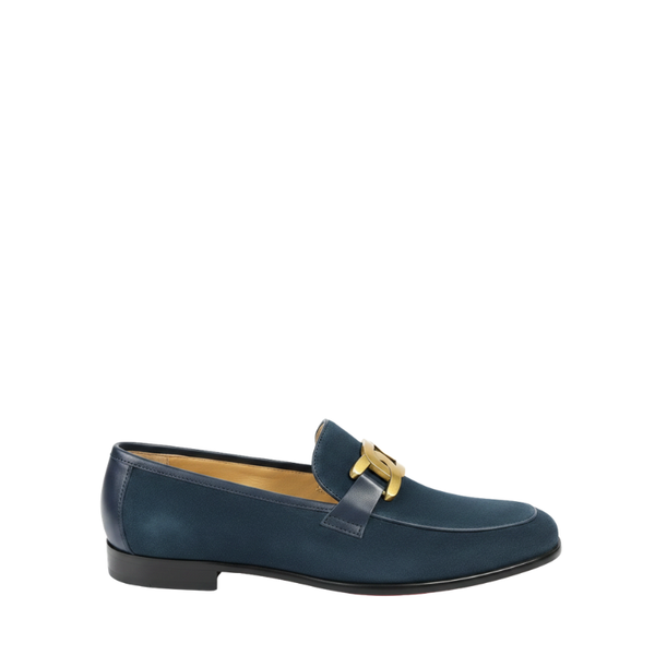 Italian Suede Golden Chain Strap Horsebit Loafer
