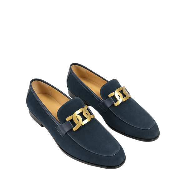 Italian Suede Golden Chain Strap Horsebit Loafer