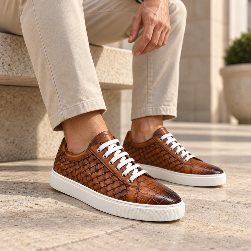 Italian Woven Sneakers with Croc Detail