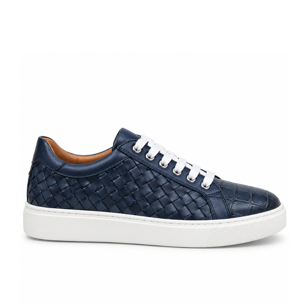 Italian Woven Sneakers with Croc Detail - Navy Blue
