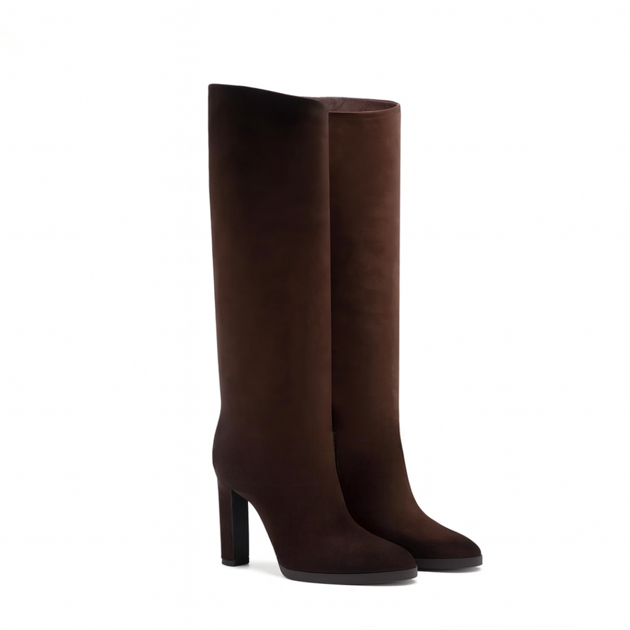 Knee High Suede Leather High heel Women s Boots With Chain