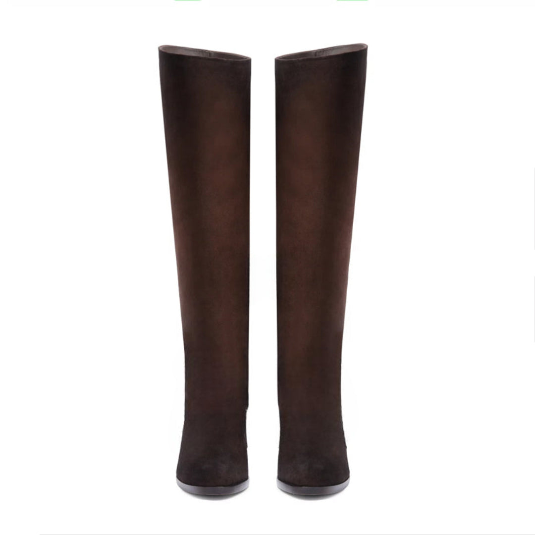 Knee High Suede Leather High-heel Women's Boots With Chain