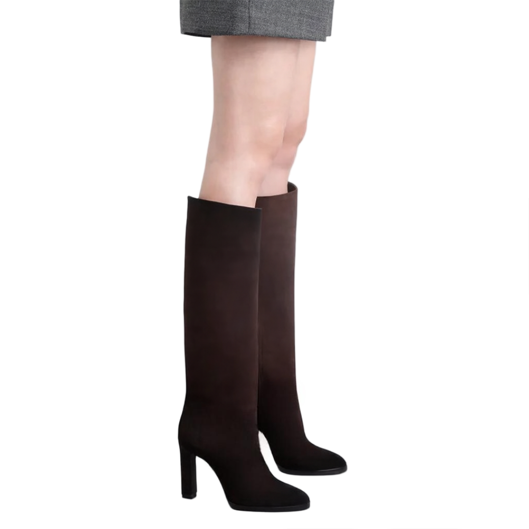 Knee High Suede Leather High-heel Women's Boots With Chain