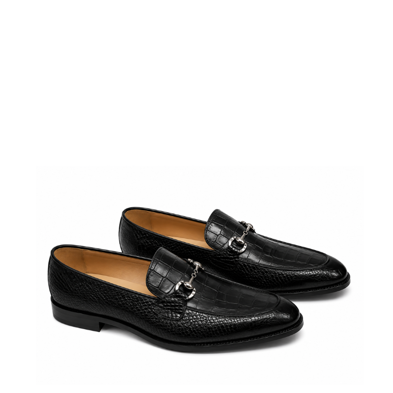 Imperio Croco Leather Italian Horsebit Loafers