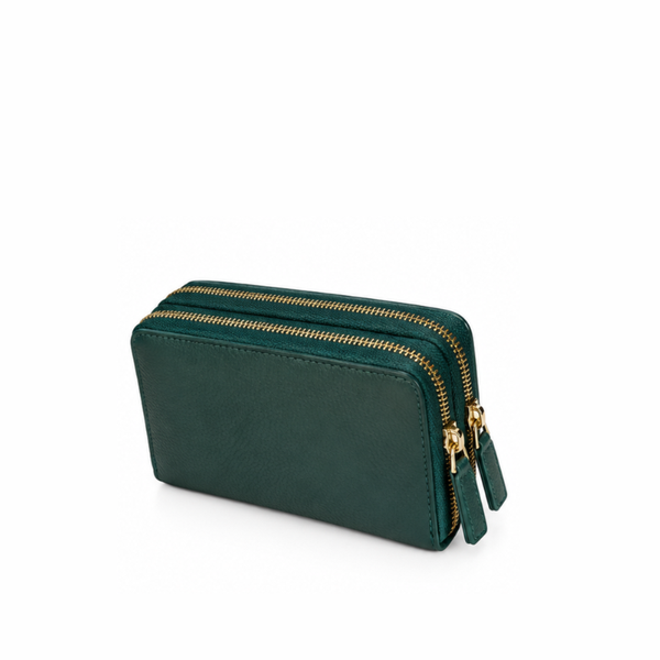 Dual Zipper Luxury Leather Wallet - Green