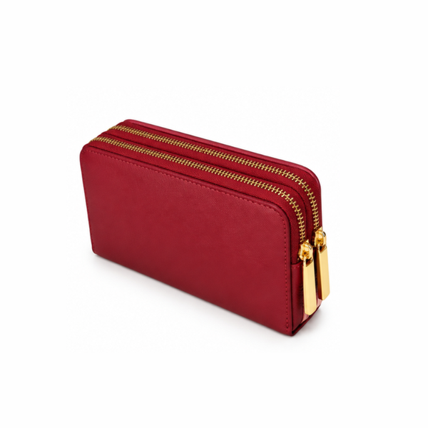 Dual Zipper Luxury Leather Wallet - Red