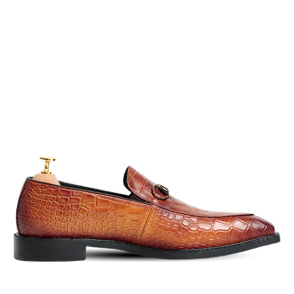 Horse Bit Croco Slip On Loafers - Brown