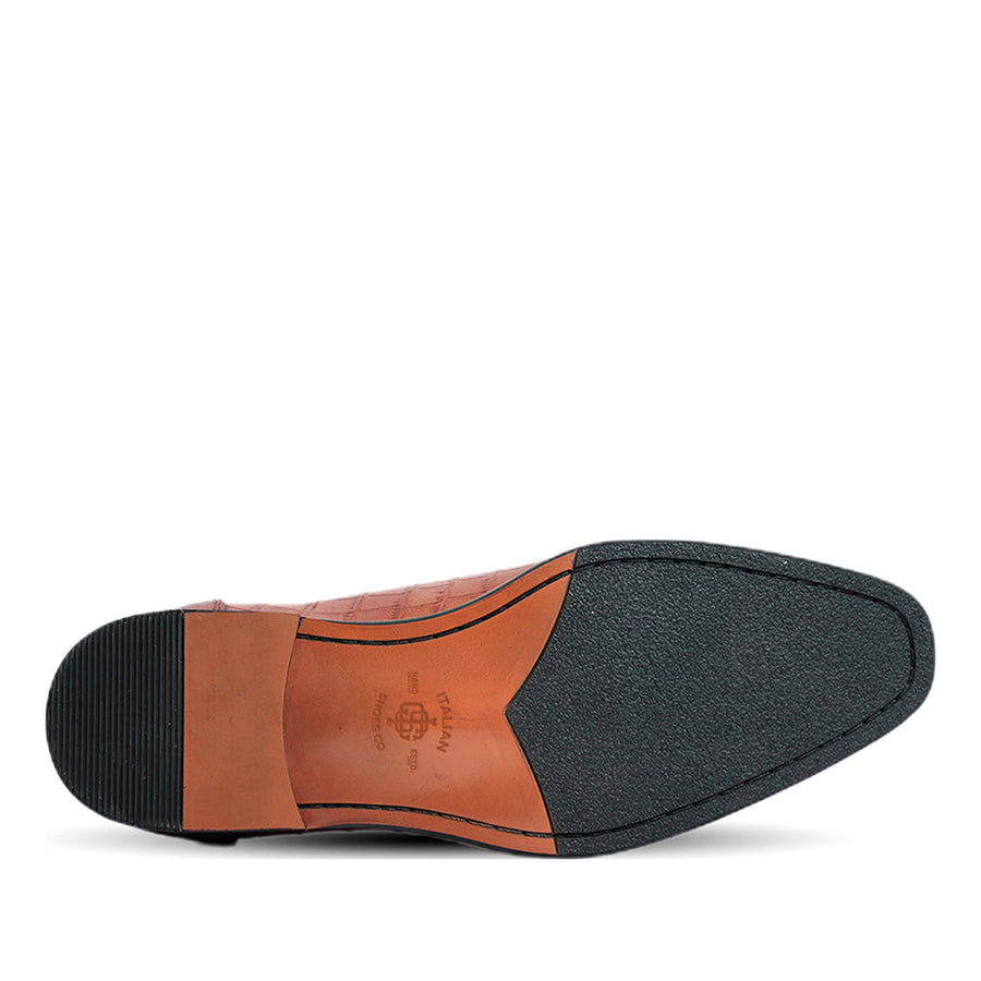 Brown Horse Bit Croco Slip On Loafers