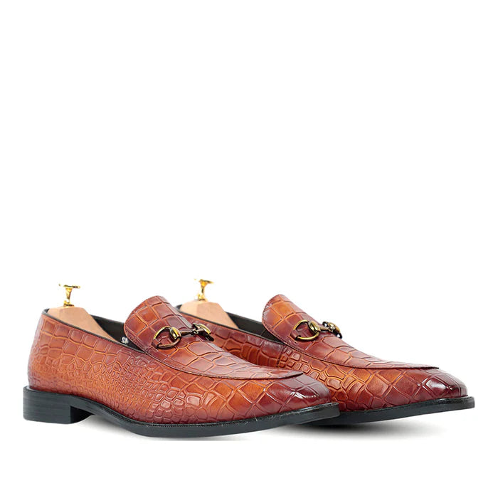 Black Horse Bit Croco Slip On Loafers