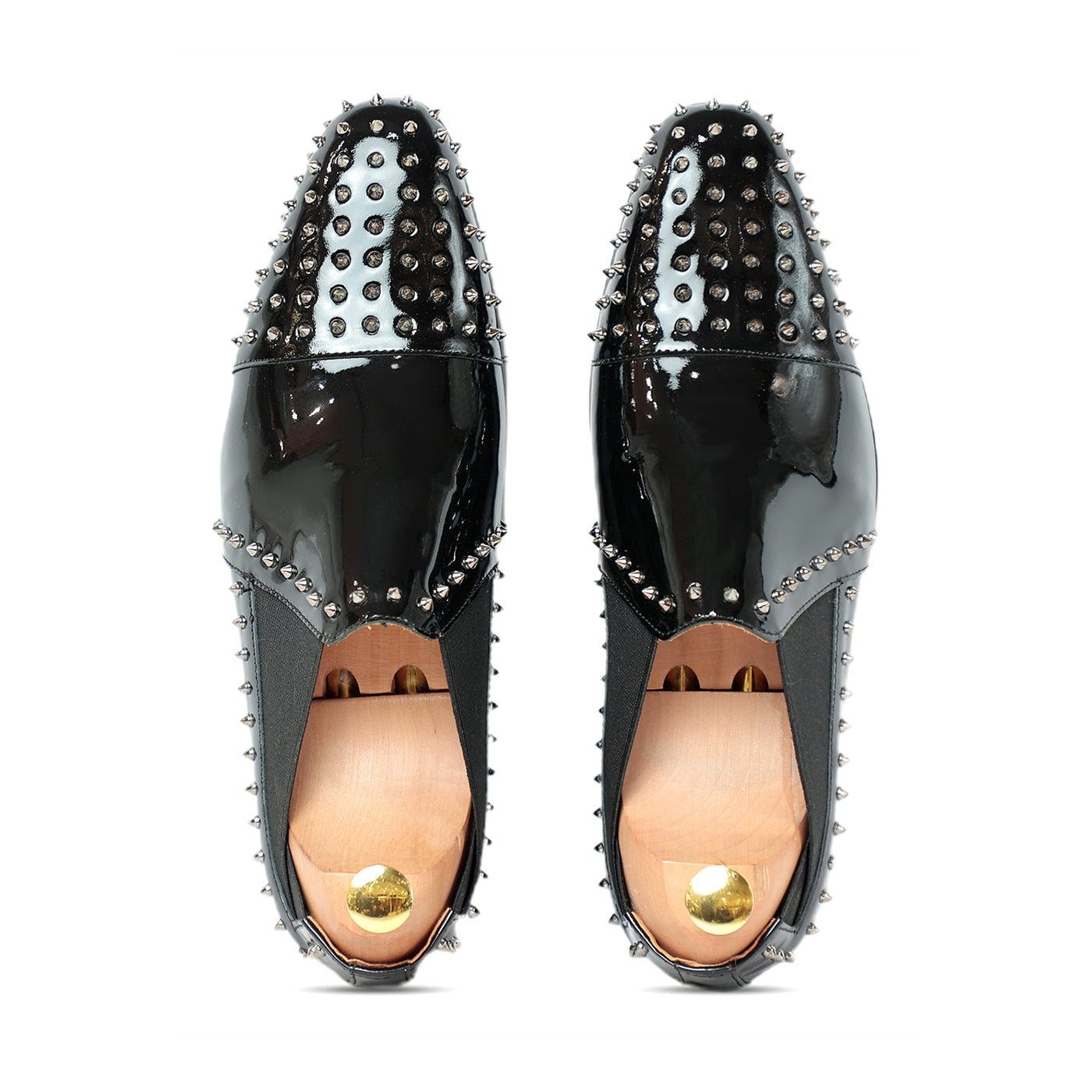 Studded Patent Leather Slip On Loafers