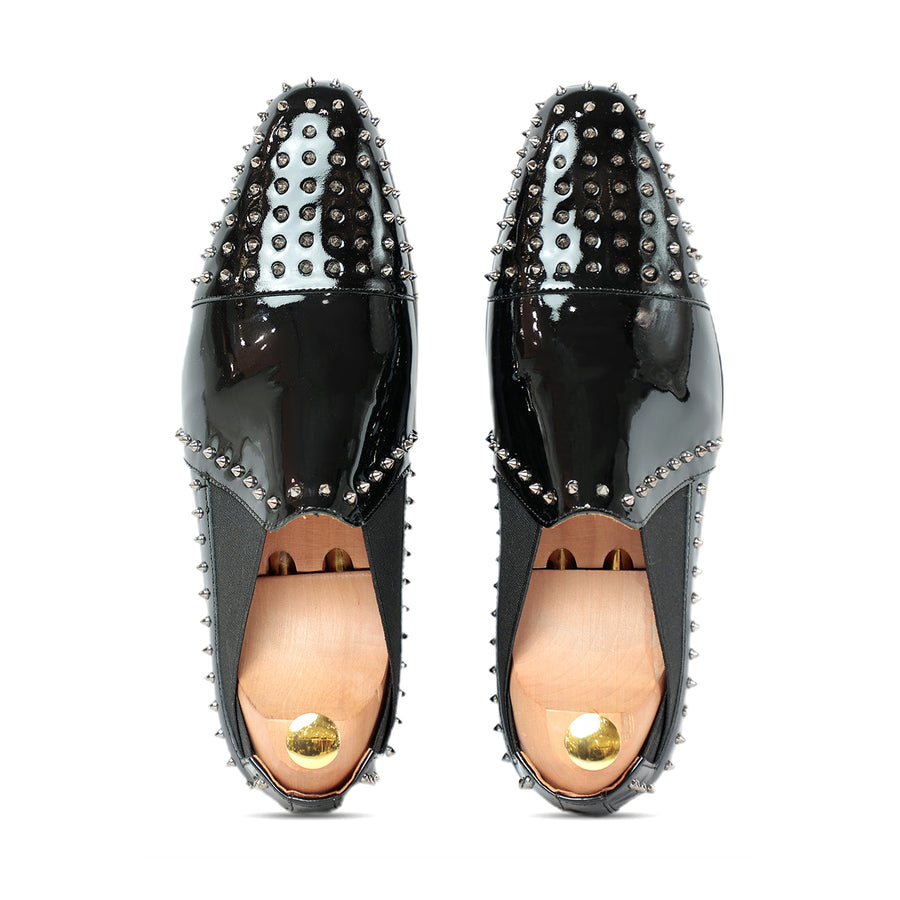 Studded Patent Leather Slip On Loafers