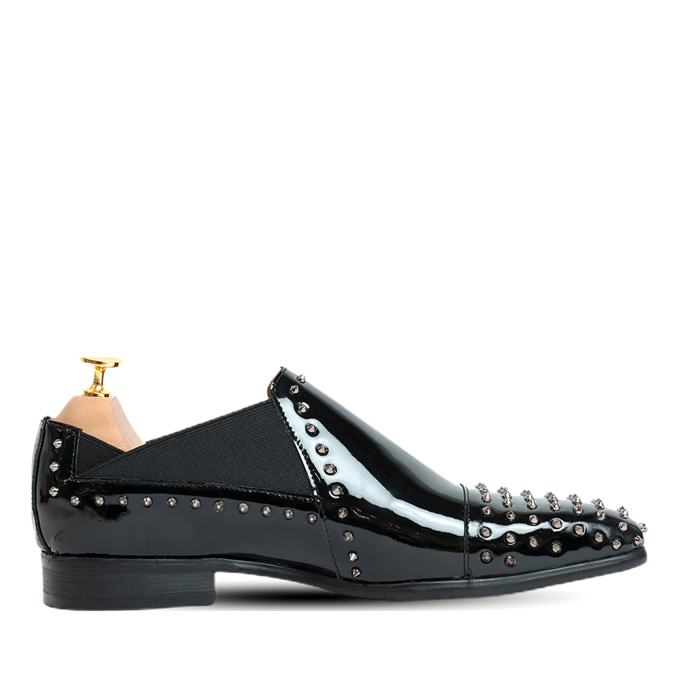 Studded Patent Leather Slip On Loafers