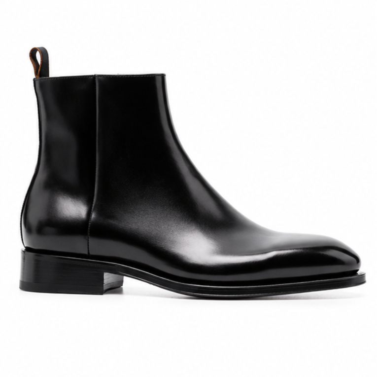 Leather Boots With Almond-Toe