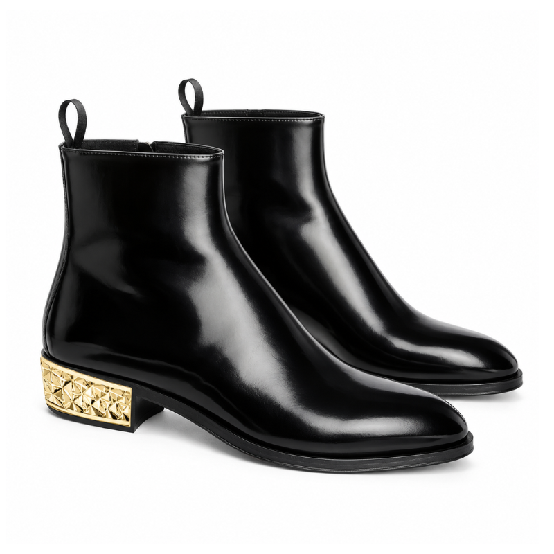 Leather Chelsea Boot With Golden Heel