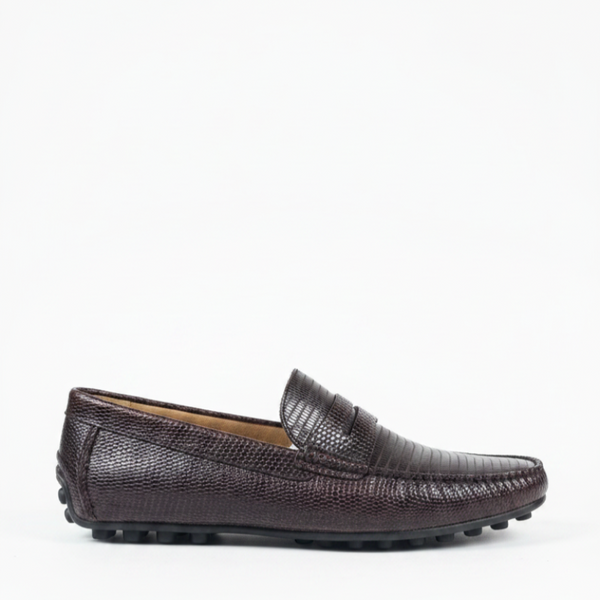Imperio Lizard Texture Driving Loafers - Choco Brown