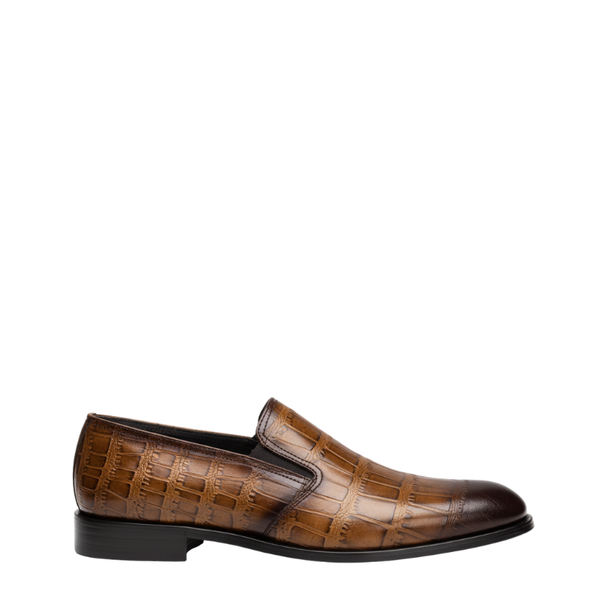 Lorenzo Croc Texture Slip-On Loafers - Brown