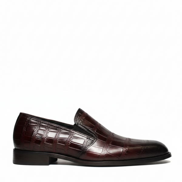 Lorenzo Croc Texture Slip-On Loafers - Coffee