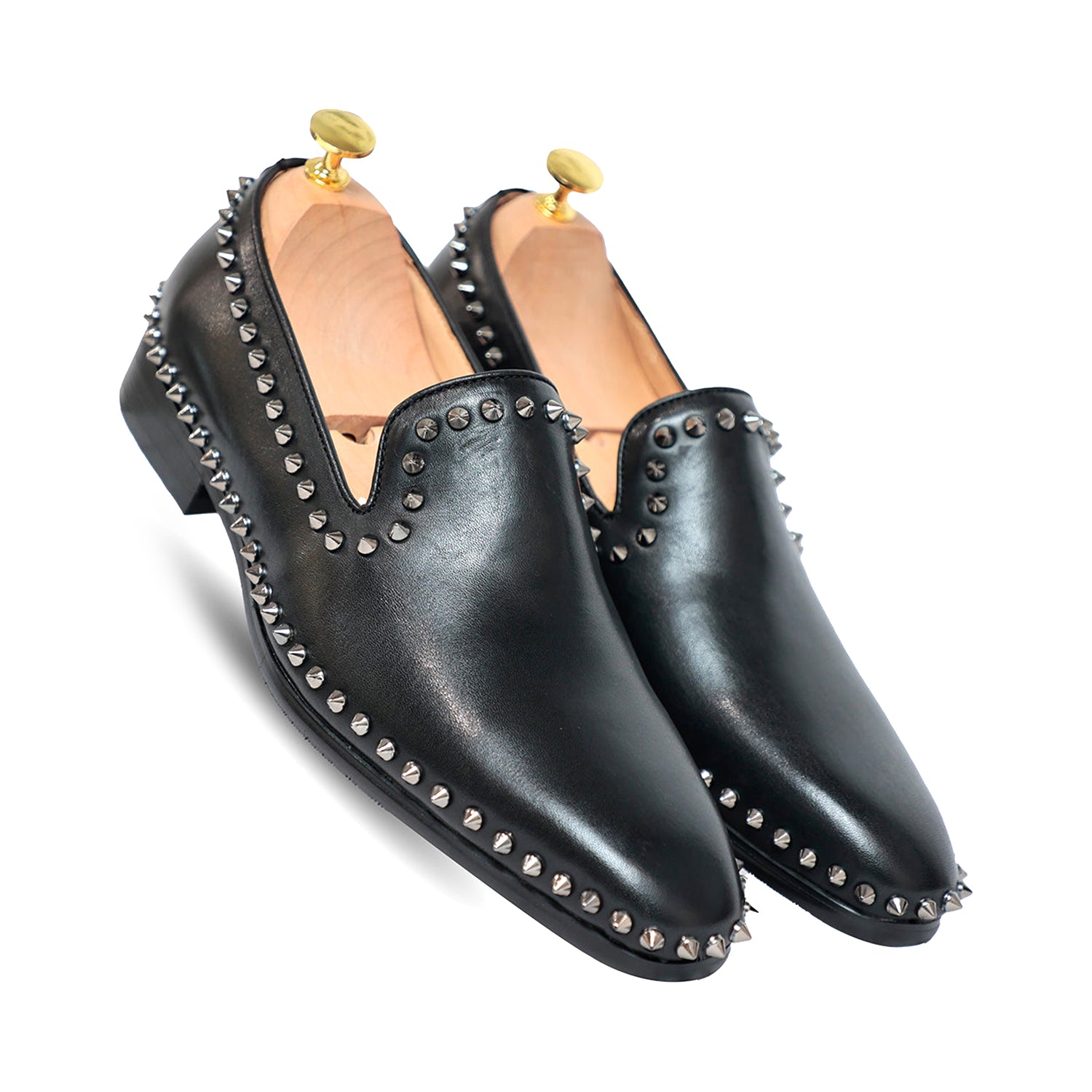 Black Studded Slip on Loafers