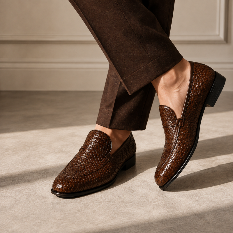 Lusso Woven Leather Dress Loafers