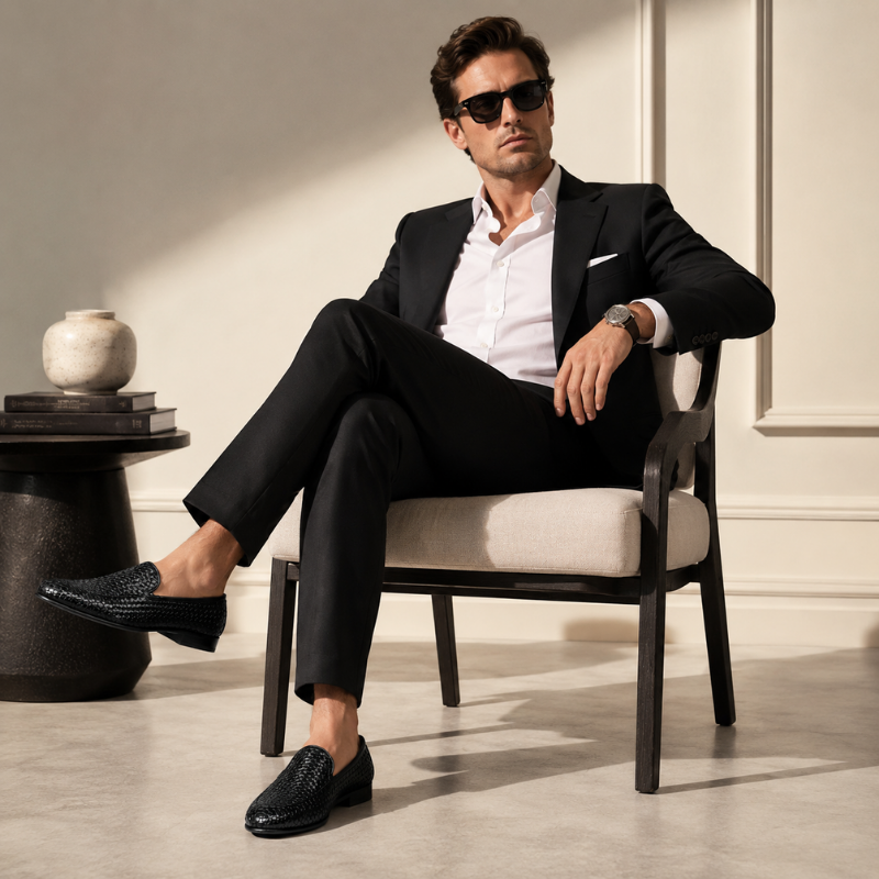 Lusso Woven Leather Dress Loafers