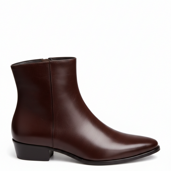 Luxe Italian Sleek Zip Sleek Ankle Boots - Coffee