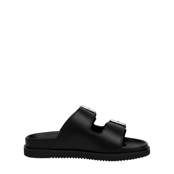 Luxe Streetwear Buckle Sandals in Rugged Sole - Black