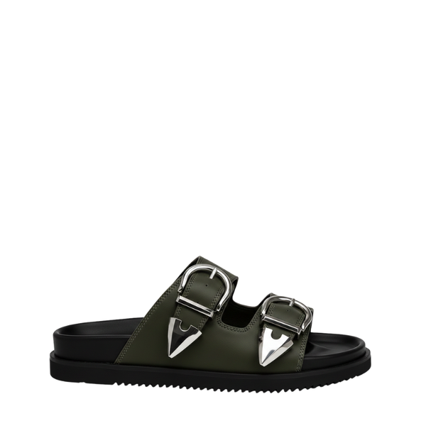 Luxe Streetwear Buckle Sandals in Rugged Sole - Olive Green