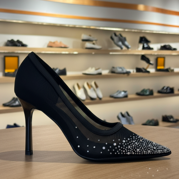Luxury Crystal Pointed Toe Pumps High Heel - BLACK