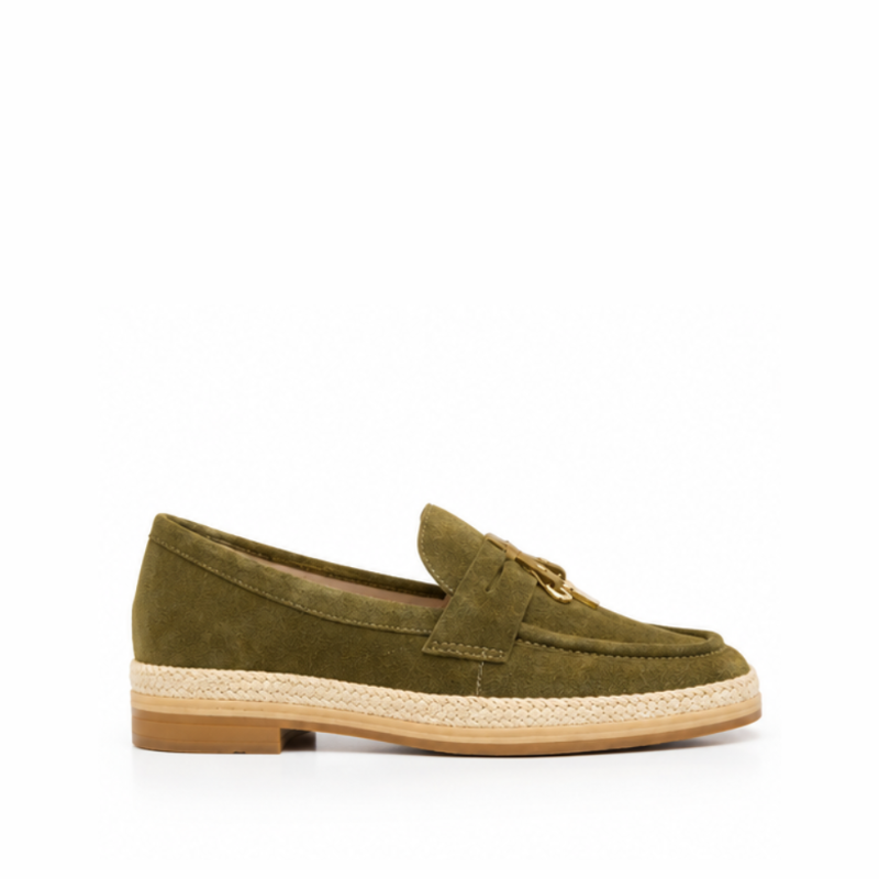 Luxury Artisan Suede Horsebit Espadrille Loafer - Olive Green