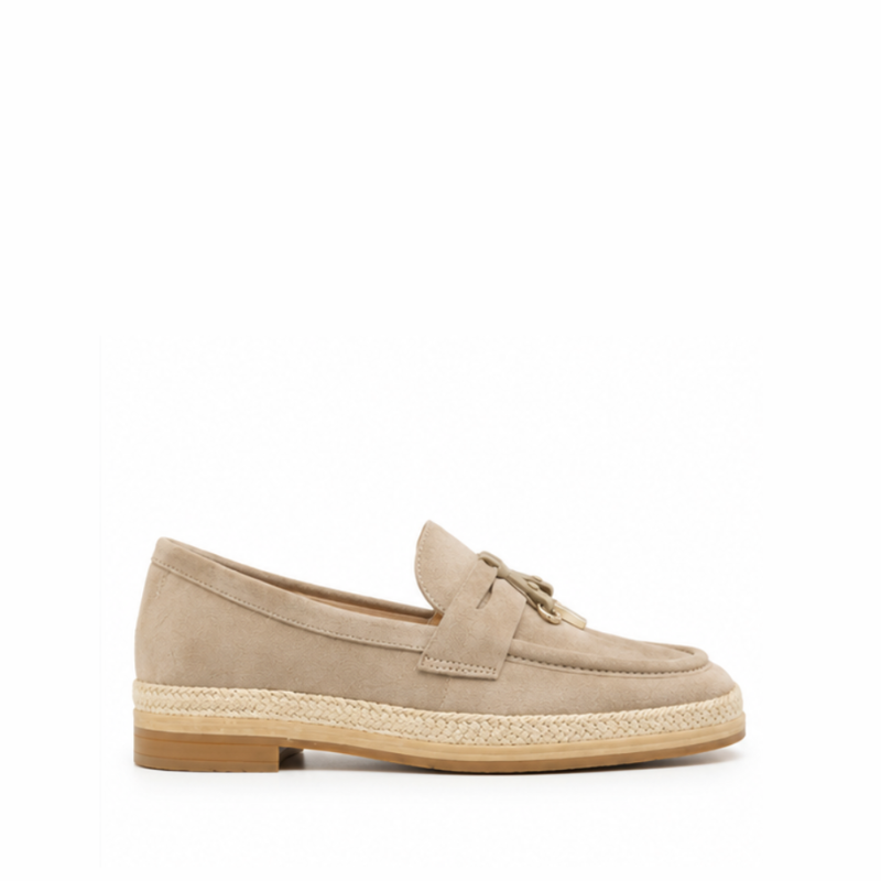 Luxury Artisan Suede Horsebit Espadrille Loafer - Sand Beige