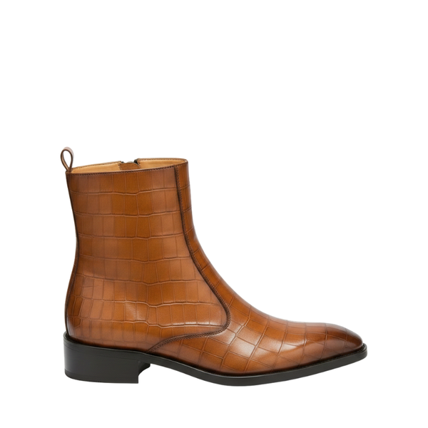 Luxury Cedar Croc Elegance High Ankle Zipper Boots - Brown