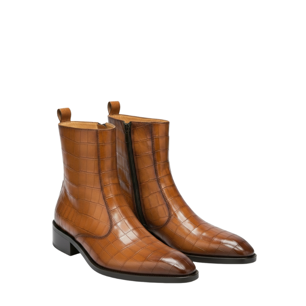 Luxury Cedar Croc Elegance High Ankle Zipper Boots