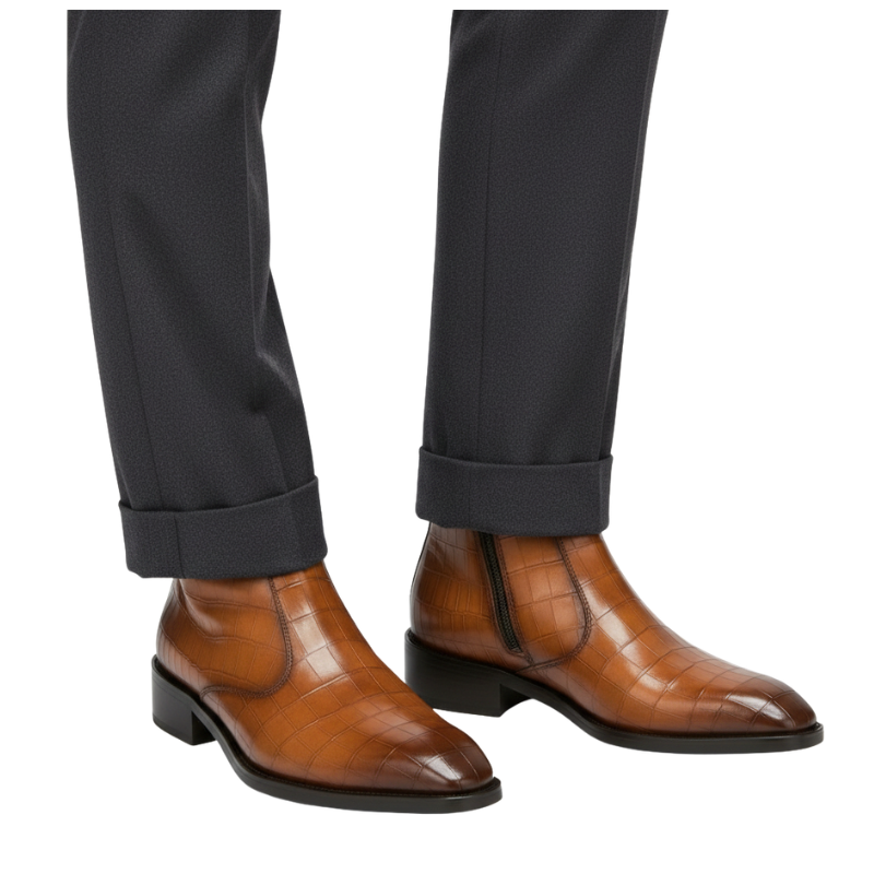 Luxury Cedar Croc Elegance High Ankle Zipper Boots