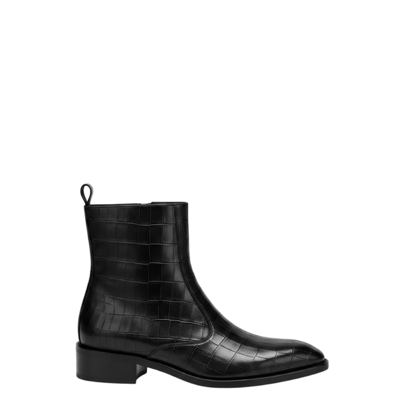 Luxury Cedar Croc Elegance High Ankle Zipper Boots - Black