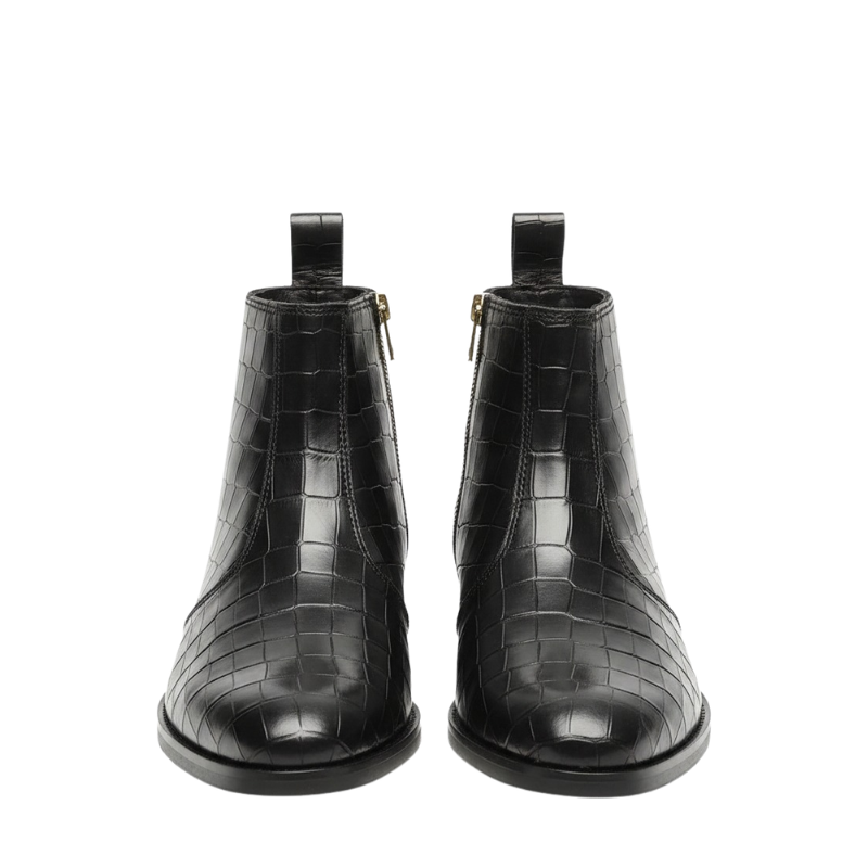 Luxury Croco Leather Golden Zipper Ankle Boots