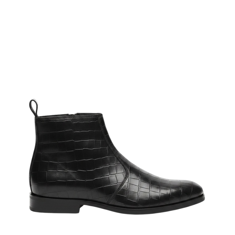 Luxury Croco Leather Golden Zipper Ankle Boots