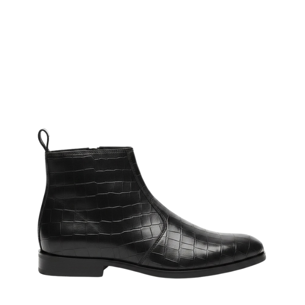 Luxury Croco Leather Golden Zipper Ankle Boots