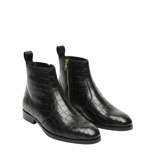 Luxury Croco Leather Golden Zipper Ankle Boots