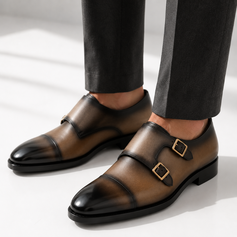 Luxury Dual Tone Double Monk Strap Shoe
