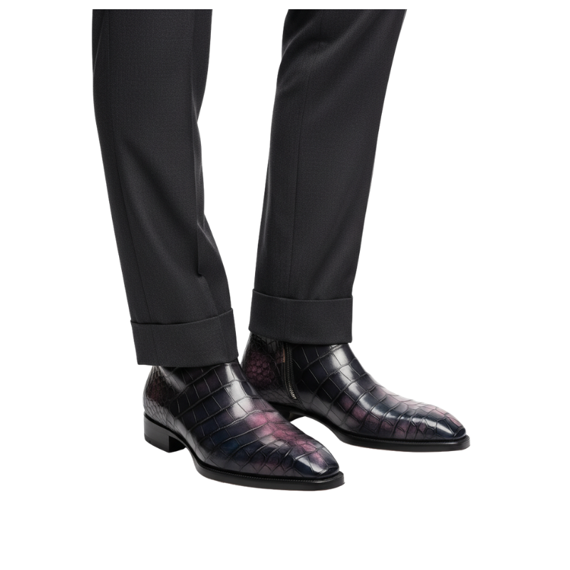 Luxury Eclipse Croc Texture Zip Boots