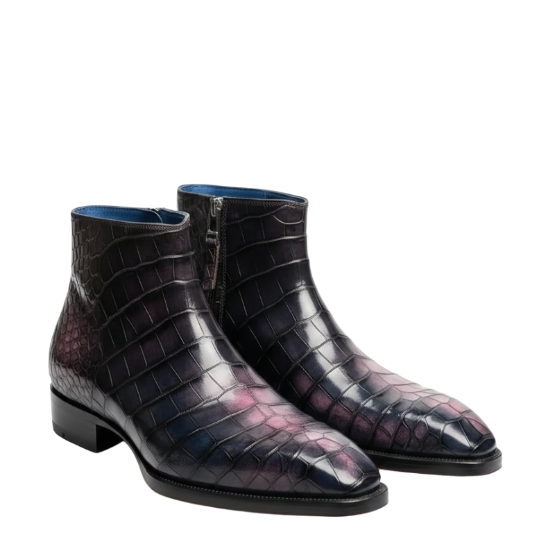 Luxury Eclipse Croc Texture Zip Boots