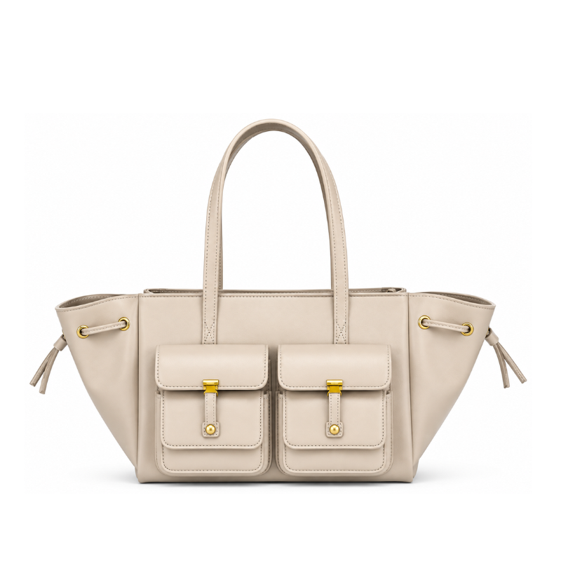Luxury Elegant Double Pocket Leather Tote Bag