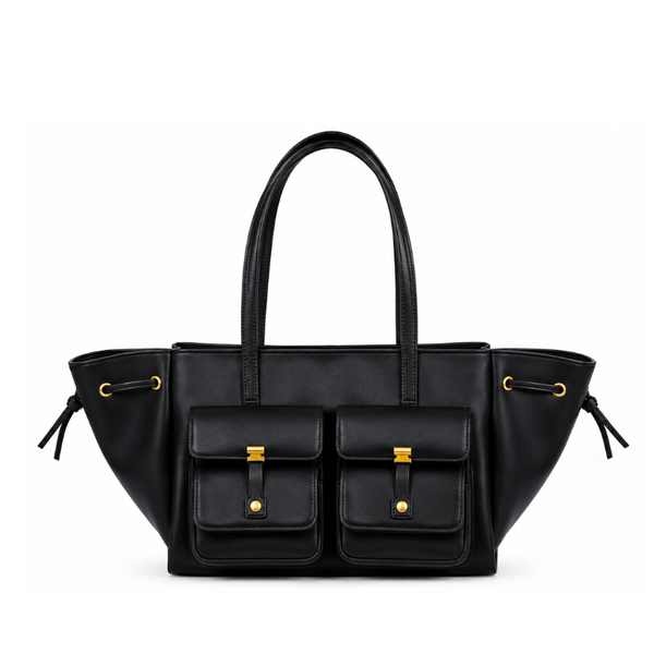 Luxury Elegant Double Pocket Leather Tote Bag