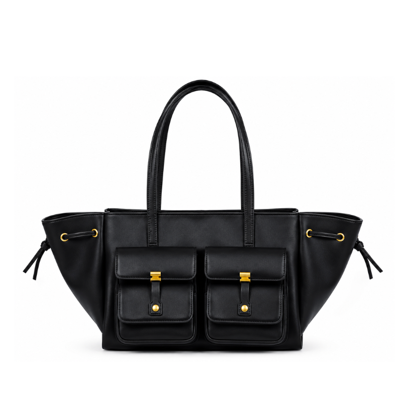 Luxury Elegant Double Pocket Leather Tote Bag